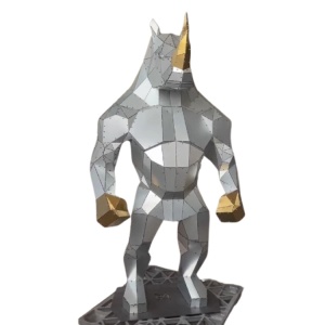 Second neutral finish visualization of the same rhino-form metal sculpture