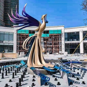 Custom Stainless Steel Phoenix Sculpture for outdoor public art, hotel landscape, plaza and real estate landmark projects