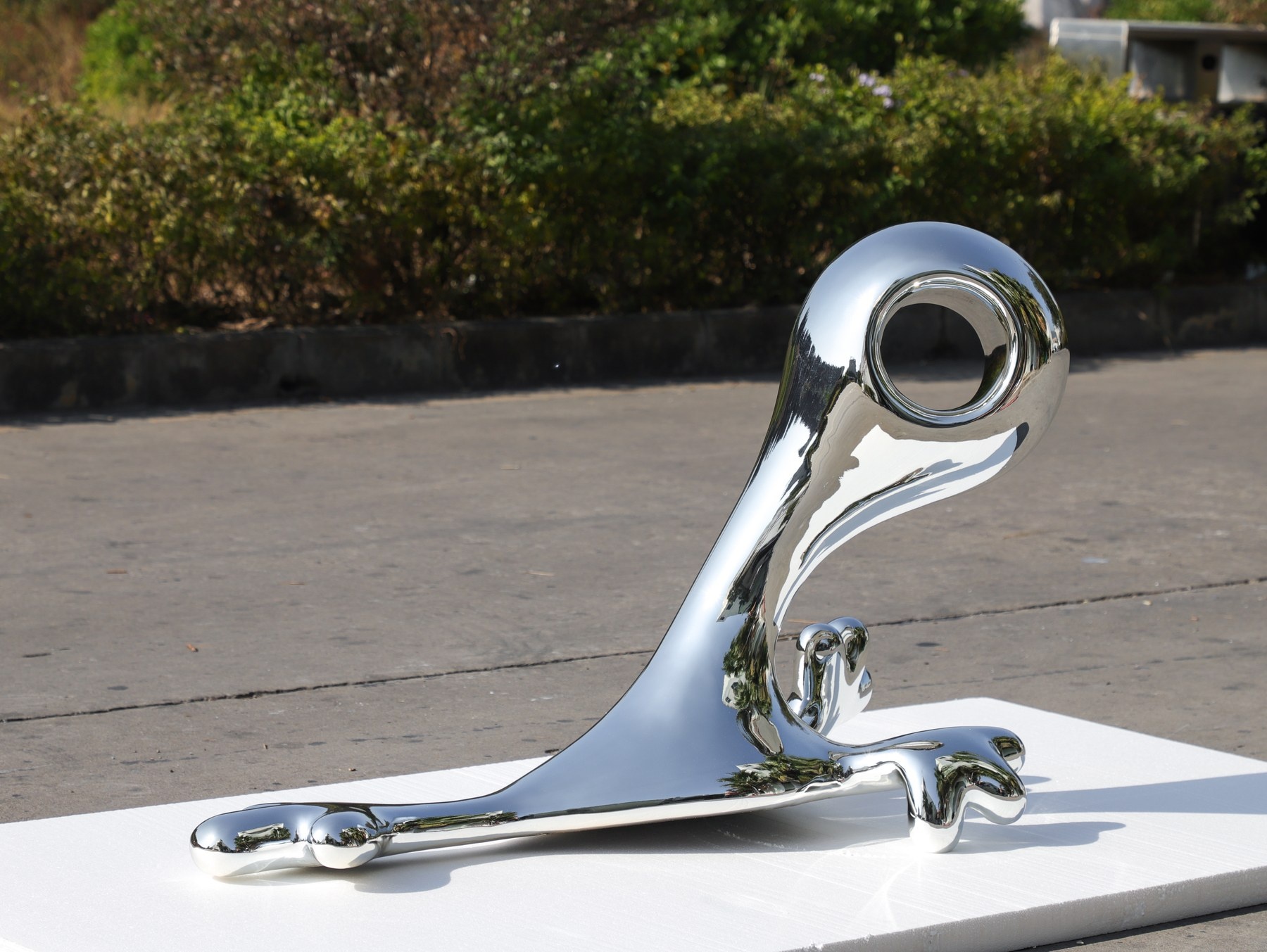 Chrome-finish organic commercial display sculpture