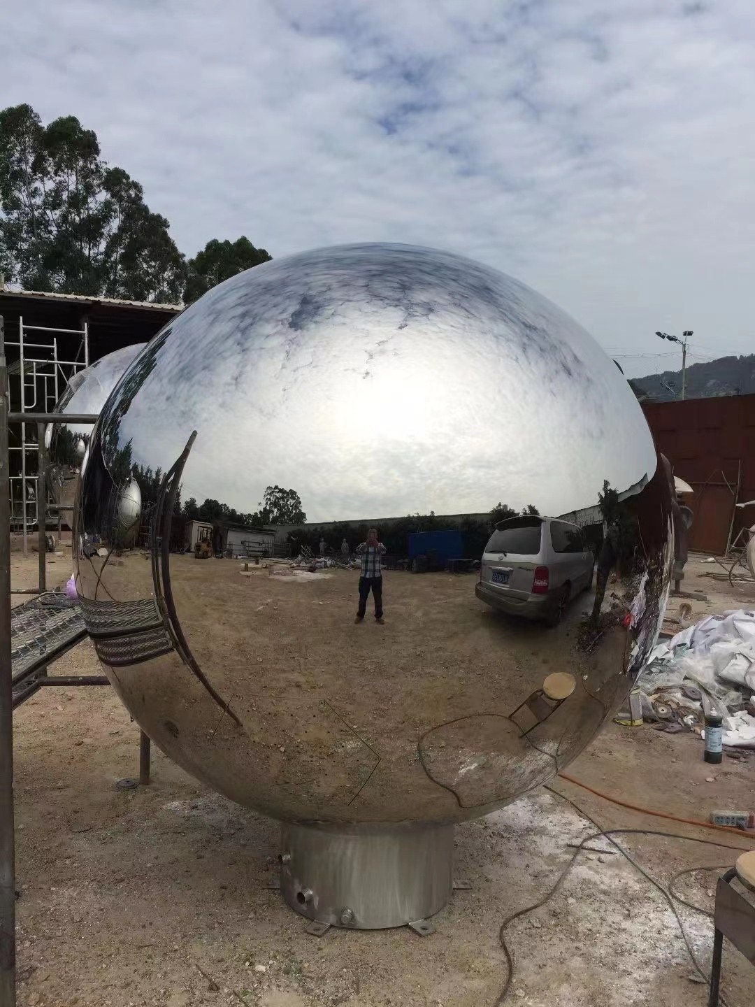Finished mirror stainless steel sphere sculpture